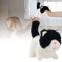 7" Walking White Plush Kitty Toy Stuffed Animal Electric Interactive Talking Cute Plush Toy White Cat Tail Wagging Christmas Birthday Gifts