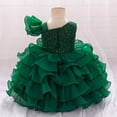 thumbnail image 4 of Toddler Girls Ruffled One Shoulder Party Dress with Bowknot Elegant Layered Tulle Pageant Gown, 4 of 5