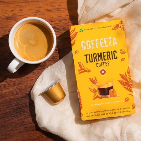 COFFEEZA TURMERIC COFFEE PODS, NESPRESSO COMPATIBLE, 10 CAPSULES
