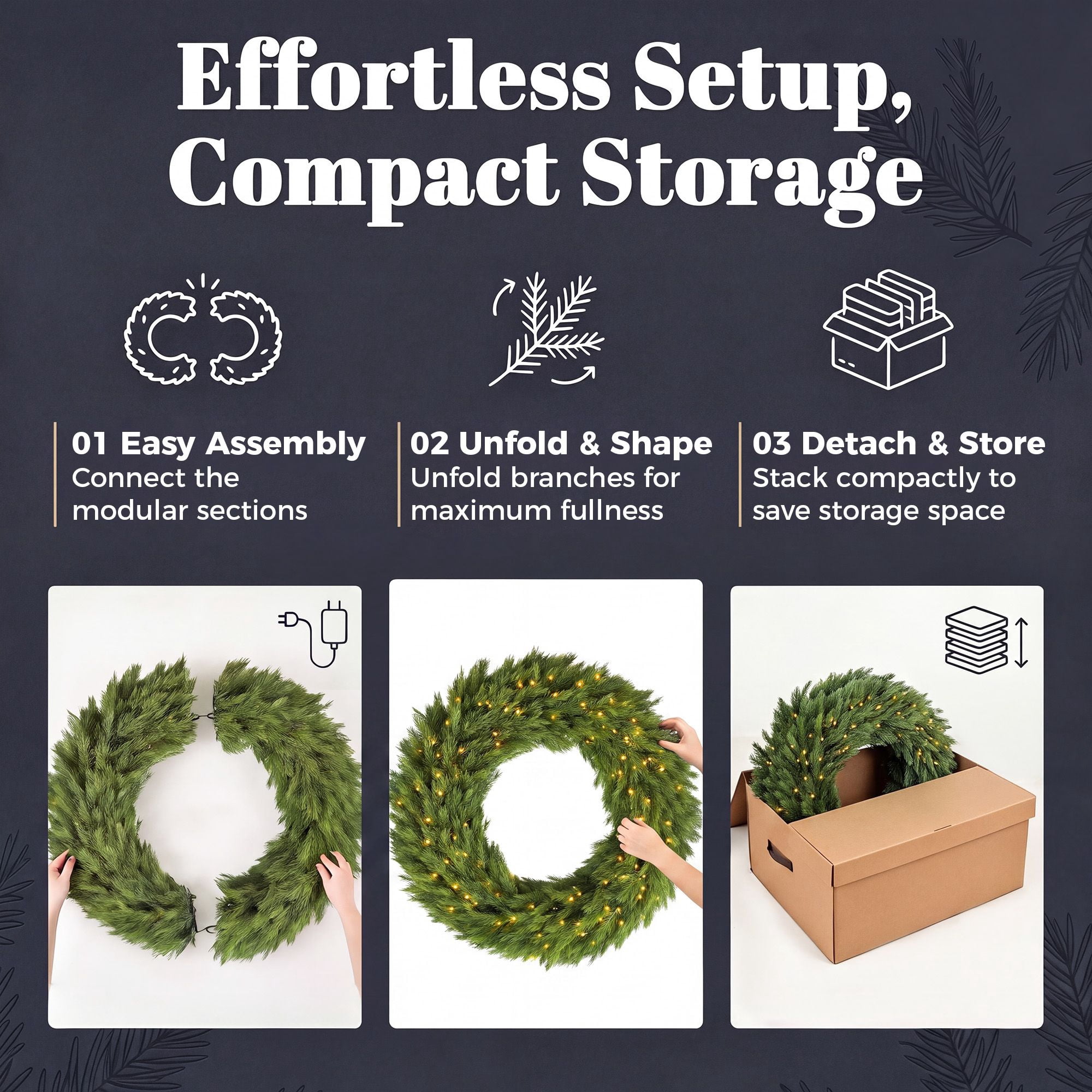 Pre-Lit Artificial Christmas Wreath, 36 in Norwegian Spruce with 100 Warm White LED Lights, 450 Branch Tips, Indoor and Covered Outdoor Holiday Door Decor