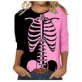 thumbnail image 1 of WEAIXIMIUNG T-Shirt Assorti pour Femmes, Imprimé Squelette, Col en V, Manches 3/4, 1 of 5
