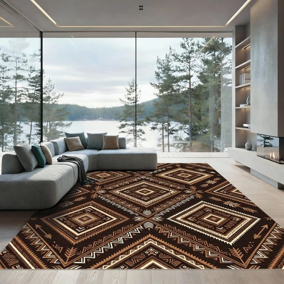 ODIKA 4'x6' Machine Washable Non-Slip Area Rug, Aztec Brown High Traffic Rug, Brown, 950538