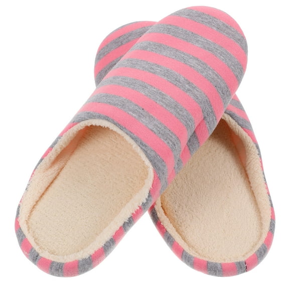 Masteelf Unisex Indoor Slippers Warm Stripes Slippers Autumn Winter Cotton Slippers for Men Women - Size 38/39(Pink)