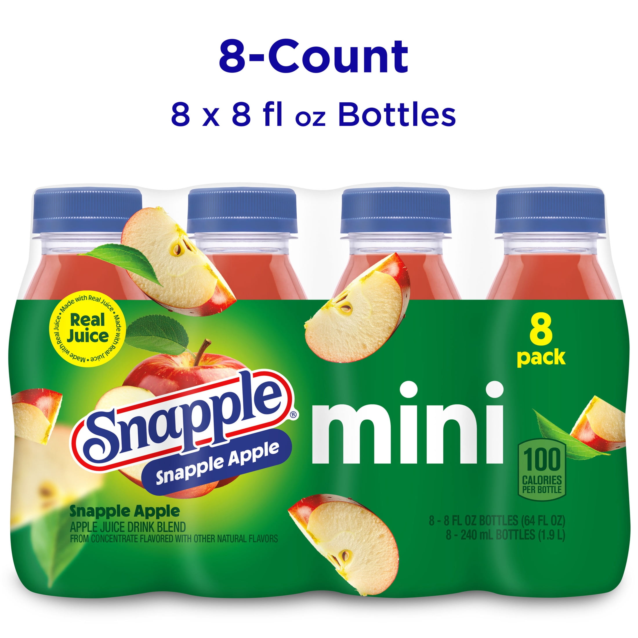 (3 pack) Snapple Apple Juice Drink, 8 fl oz, 8 Mini Bottles