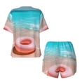 thumbnail image 5 of Lsque Pink Float Ring On Beach Women's Short-Sleeved Pajama Set - 2 Piece Soft and Lightweight Sleepwear Set-Small, 5 of 9