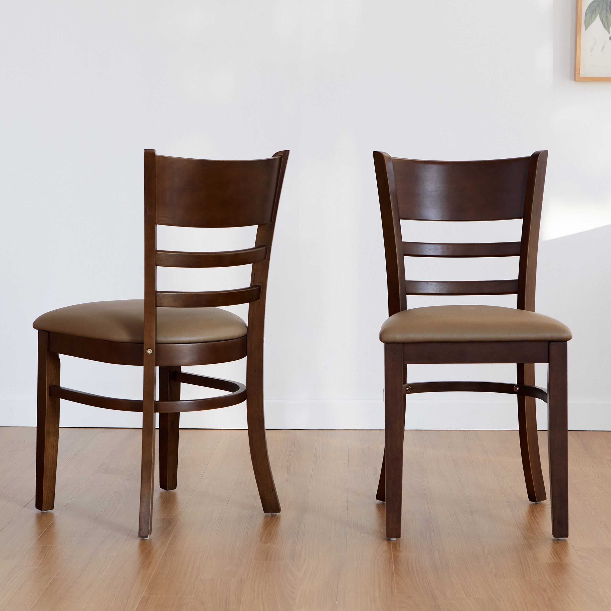 Livinia Cabin Dining Chair Set of 2, Solid Malaysian Oak PU Leather
