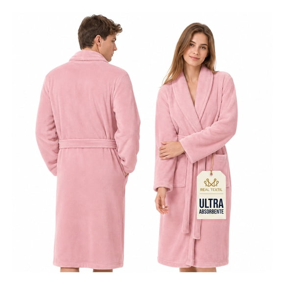 Bata de Baño Suave, Absorbente y de Secado Rápido, Unisex Real Textil (Rosa, Unitalla)