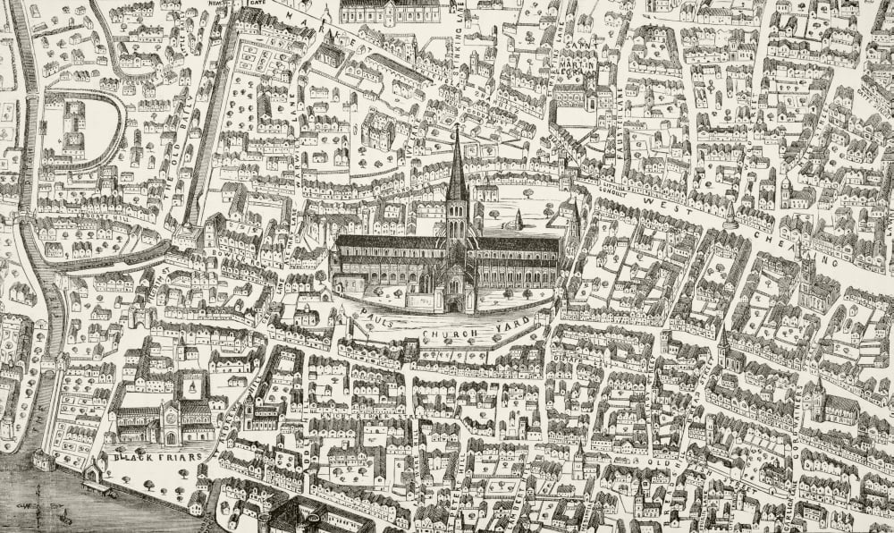 London England St Pauls Cathedral And Vicinity In Time Of Henry Viii From The National And Domestic History Of England By William Aubrey Published London Circa 1890 Canvas Art - Ken Welsh Design Pics