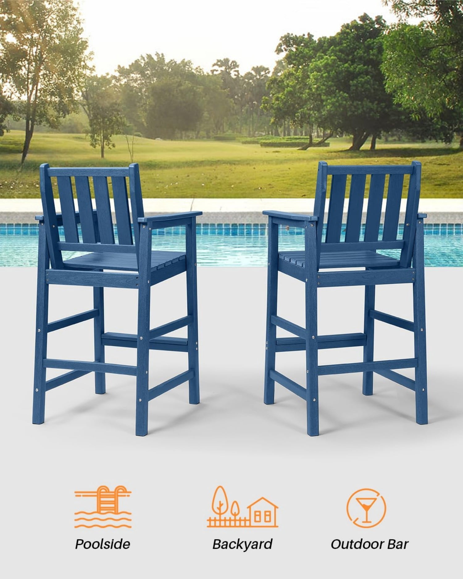 3-Piece Adirondack Bar Table Set, HDPE Outdoor Bar Height Chairs and Table Set, All Weather Patio Bar Furniture for Balcony, Porch, Garden, Poolside, Navy