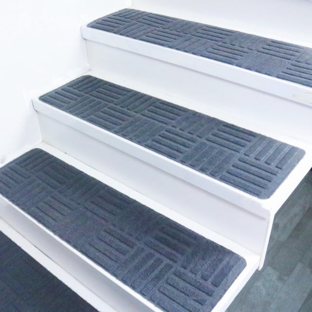 Juego de alfombras de escalera 7 peldaños de escalera antideslizantes | Alfombrillas lavables autoadhesivas recortables | Acrílico cepillado suave | Absorbente Duradero Silencioso | 30x8 pulgadas