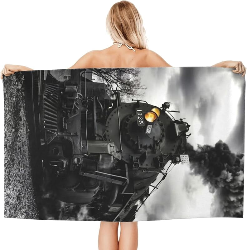 Train Beach Towel Large Sand Free Quick Dry Bath Towels Gift for Pool Bathroom Travel Cruise Ship Essentials