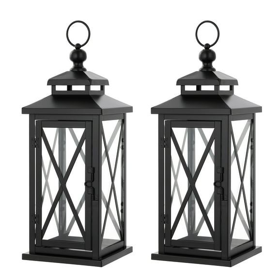 SAFAVIEH Lirio Black Metal Outdoor Candle Holder, Set of 2