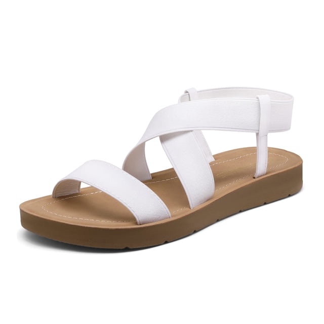Sandalia DREAM PAIRS ELENA Blanca con Tira Elástica en el Tobillo y Suela Plana