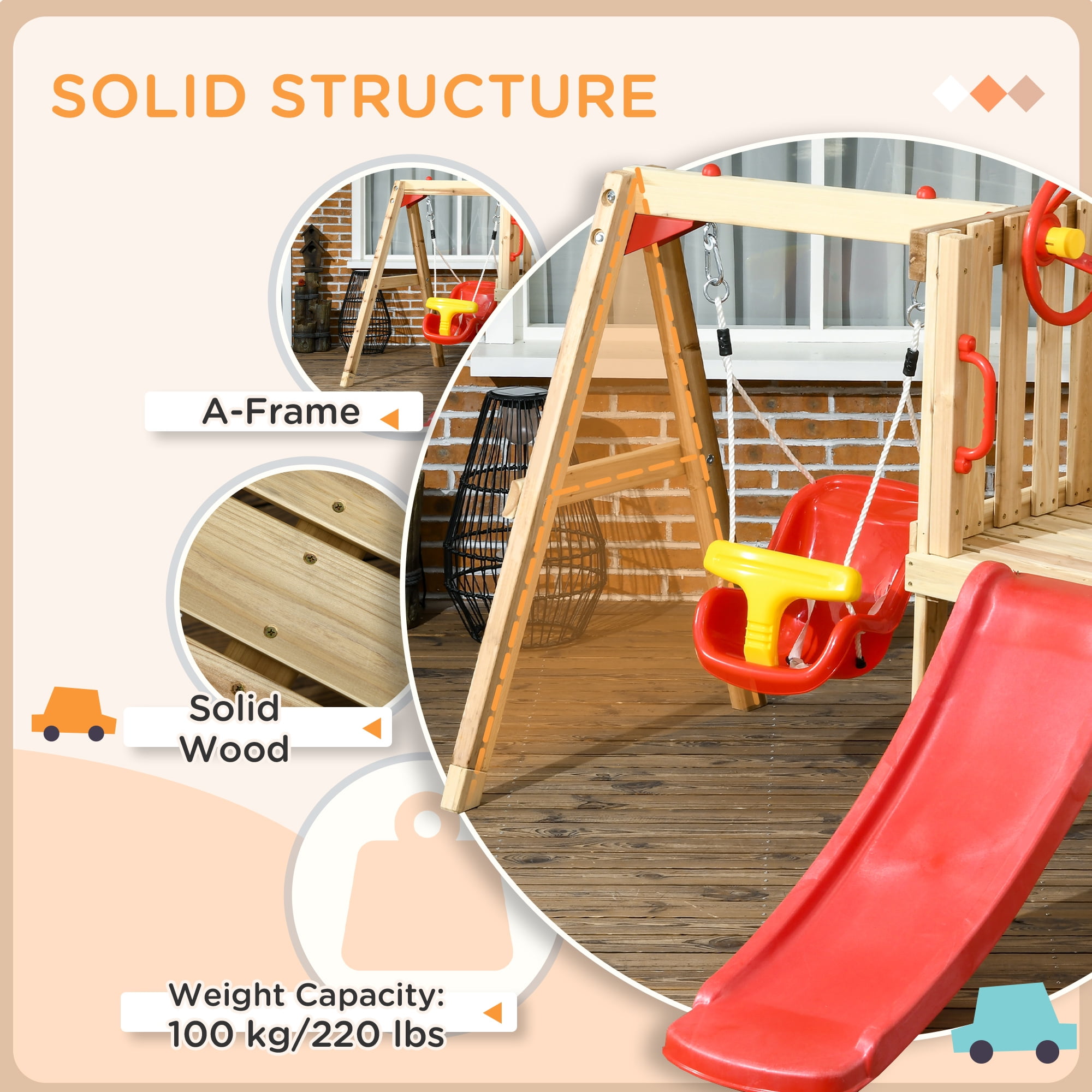 Outsunny Kids Playset: 4-in-1 Wooden Outdoor Playground for