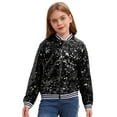 thumbnail image 3 of Yartina Kids Boys Girls Shiny Sequins Bomber Jacket Long Sleeve Baseball Sports Coat Hip-Hop Dance Black 16, 3 of 7