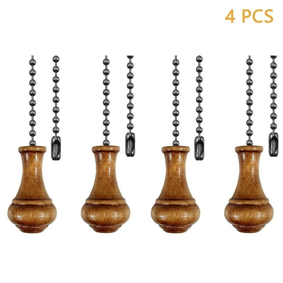 4 PCS Retro Wooden Ceiling Fan Pull Chain Extender, 12in Decorative Fan String Pulls Extension,3mm Diameter Beaded Chain Pulls Ornaments with Connector