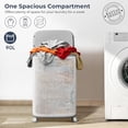 thumbnail image 5 of 90l lAUNDRY bASKET WITH wHEELS, rOLLING lAUNDRY hAMPER WITH lID AND hANDLES, pLASTIC rATTAN cLOTHES oRGANIZER, dIRTY cLOTHES bASKET FOR lAUNDRY rOOM, bEDROOM, dORMITORY sTORAGE, 5 of 8