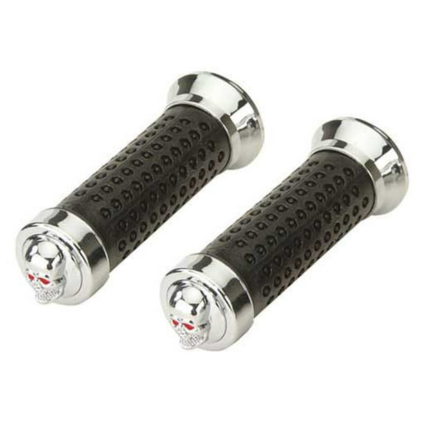 Grips Dots Black/Chrome Skull. Bike grips, bicycle grips, lowrider grips, beach cruiser grips