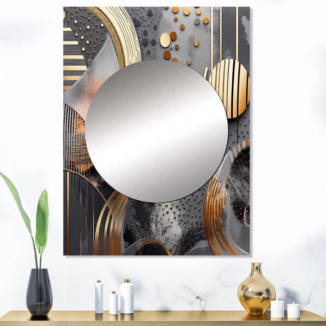 Designart "Marble Abstraction in Soft Colors III" Abstract Marble Mirror Wall Decor - Modern Gold Abstract Mirror Wall Art For Entryway - 40" x 30" Inch