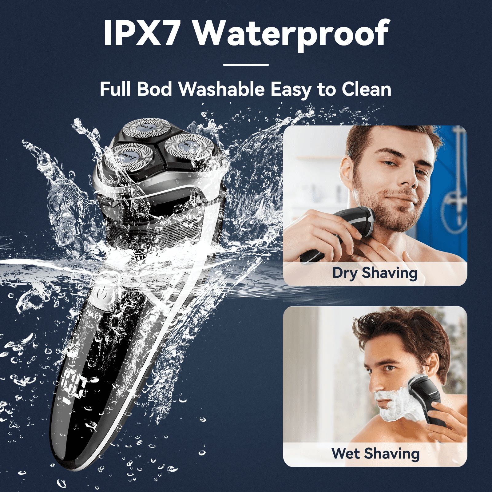 MAX-T Electric Razor for Men, USB-C Fast Charge 1H/120Min, IPX7 Waterproof Wet Dry, Pop-Up Beard Trimmer, 3D Floating Head, LED Display, Gift for Men, Black