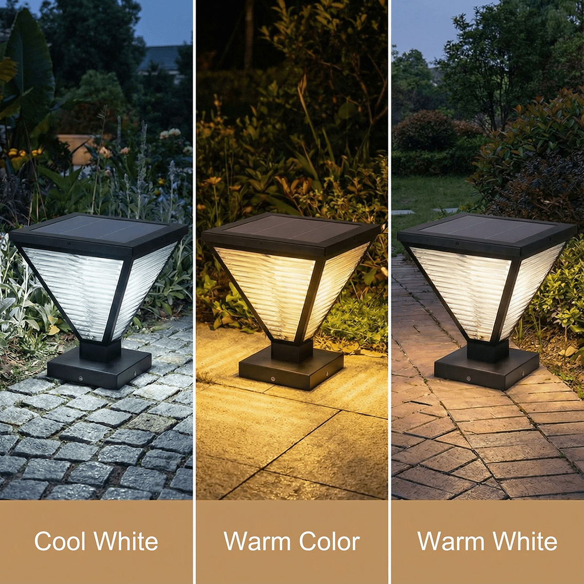 Solar Pillar Lights Outdoor, 25cm Metal&Glass Solar Post Cap Lights, Outdoor Post Lights Solar Powered Ip65 Waterproof, Outdoor Column Lights Warm and Cold Led Light for Patio Garden Decor