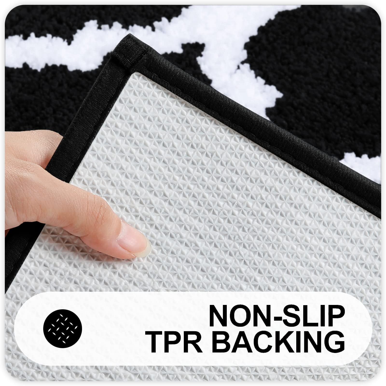 Buganda Microfiber Bathroom Rugs Set 2 Piece,U-Shaped Toilet Rug, Machine Wash Dry, Non-Slip Absorbent Shaggy Bath Mats for Tub, Shower and Bathroom (24"x16"+24"x20", Black)