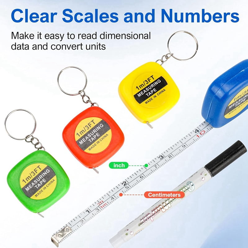 80 PCS Keychain Tape Measure Small Tape Measure Keychains, 3 Ft Measuring Range Mini Retractable Measuring Tape