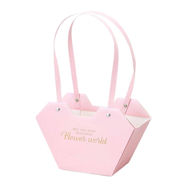 Bolsa de regalo de flores para festividades, de papel, con asas, decorativa, reutilizable Rosa