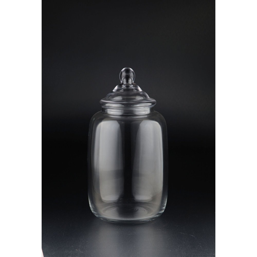 14" Clear Solid Cylindrical Hand Blown Glass Jar with Lid