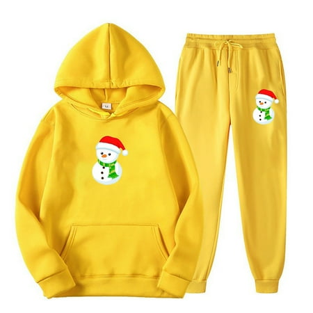 LMKIHUSA Women 2 Piece Outfits Hoodie Sweatsuits Set Womens Loungewear Set Funny Graphic Long Sleeve Hoodie and Jogger Sweatpants Ladies Comfy Sports Tracksuits Sweatsuit Outfits Yellow L