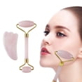 thumbnail image 1 of Jade Roller & Gua Sha - Herramienta natural para el cuidado de la piel para drenaje linfático, rostro, cuello y ojos - Arrugas, hinchazón y ojeras-ROSA Adepaton FLD-2766, 1 of 8