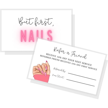 Referral Cards for Nail Technicians 50 pk 2 x 3.5 Nail Salon Referral Cards Referral Discount Cards Nail Artist Supplies Small Business But First Nails Design