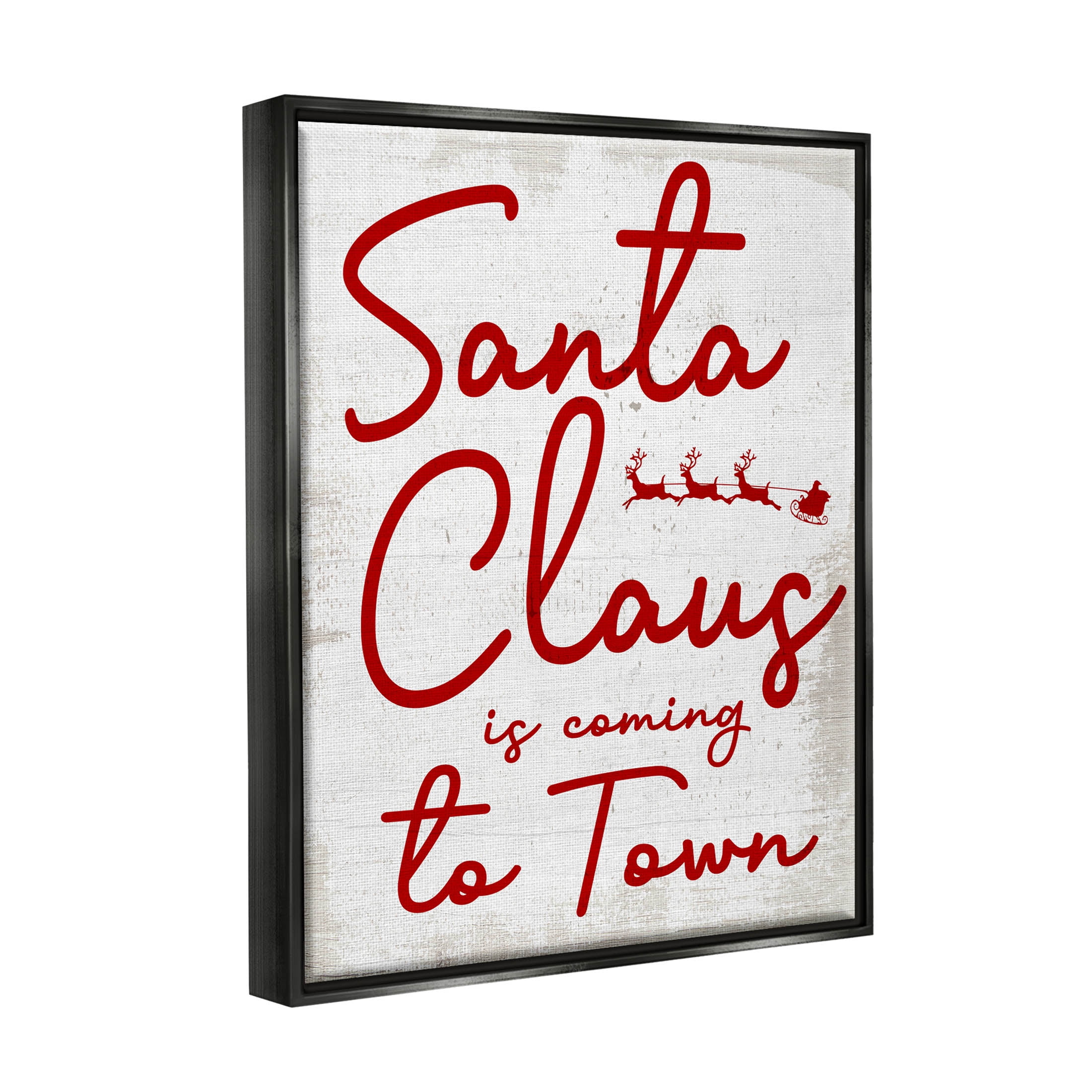 Santa Claus Coming to Town Phrase Holiday Graphic Art Jet Black Framed Art Print Wall Art
