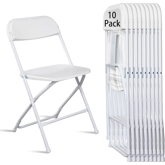 White Foldable Chairs Set of 10, Portable Stackable Folding Chairs, 350 lb Capacity, Indoor & Outdoor Use