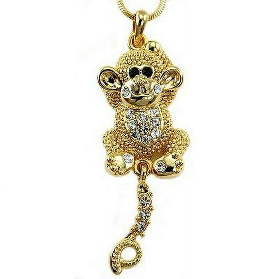 Animal Monkey Clear Rhinestone Crystal Necklace Pendant