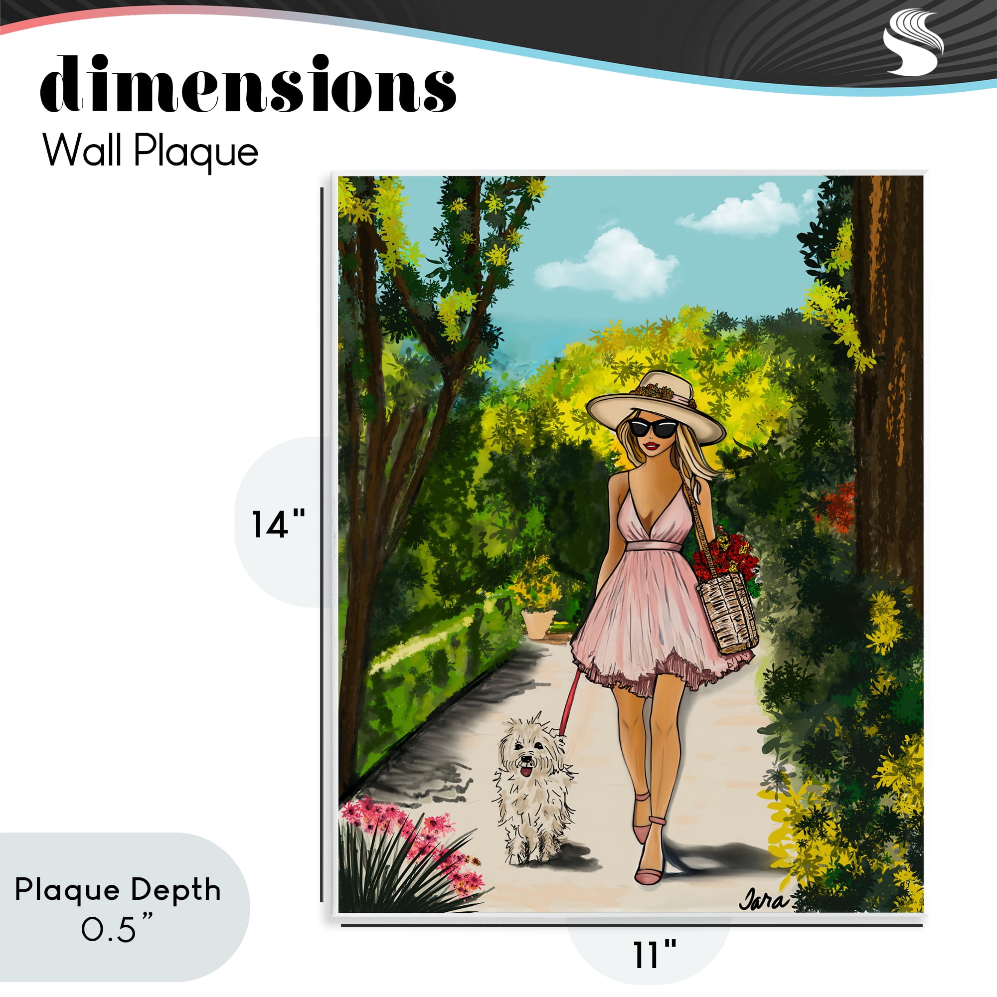Stupell Industries Garden Girl Strolling with Pup Wall Plaque Art, design by Tara Boone