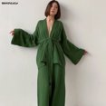 thumbnail image 1 of NHKDSASA Kimono Pajamas 2023 New 100% Cotton Crepe Long-Sleeved Trousers Ladies Sleepwear Suit Women's Home Service Mujer, 1 of 4