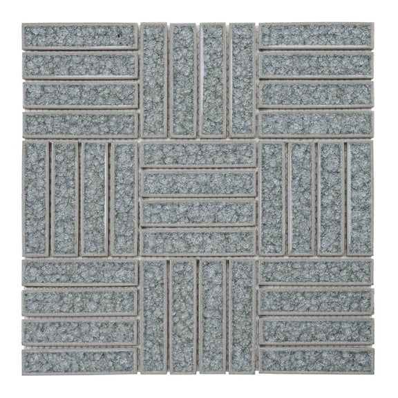 Modket TDH263CG Gray Blue Crackle Glass Basketweave Parquet Mosaic Tile Kitchen Wall Backsplash