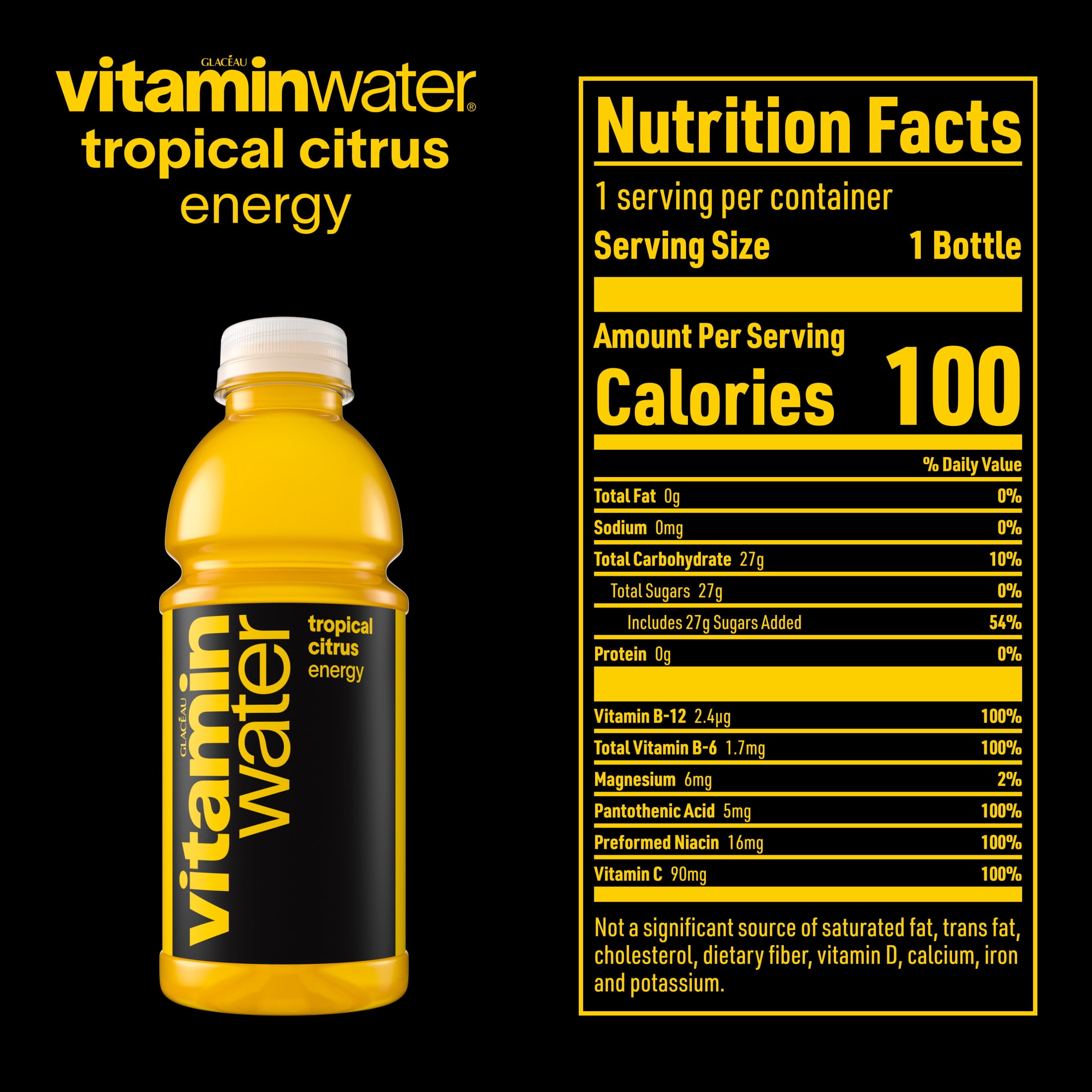 vitaminwater Energy Tropical Citrus Flavored Water Beverage Bottle, 20 fl oz