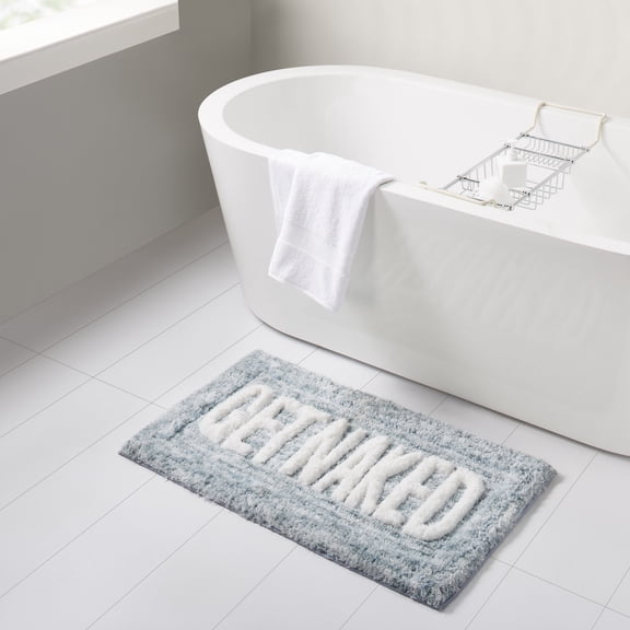 Mainstays Get Naked Typography Teal Polyester Bath Rug, 20” x 32"