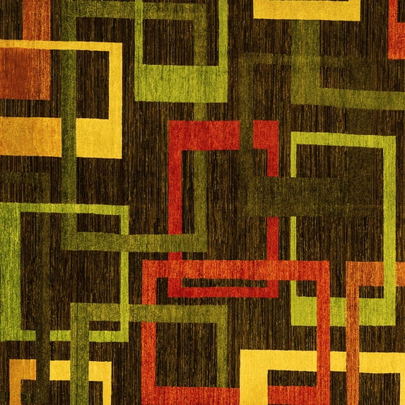 Ahgly Company Indoor Square Oriental Yellow Modern Area Rugs, 4' Square