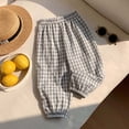 thumbnail image 2 of Girls Pants Toddler Plaid Striped Elastic Casual Pants Summer Lightweight Proof Grey 12-18 Months, 2 of 5