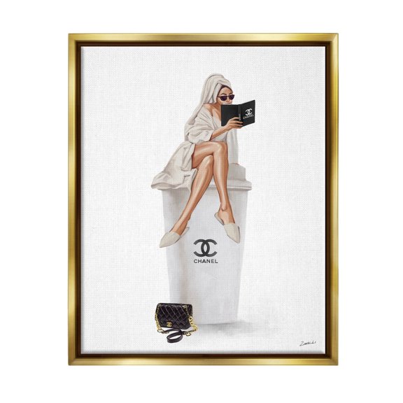 Stupell Industries Fashion Brand Emblem Coffee Cup Woman Graphic Art Metallic Gold Floating Framed Canvas Print Wall Art, Design by Ziwei Li