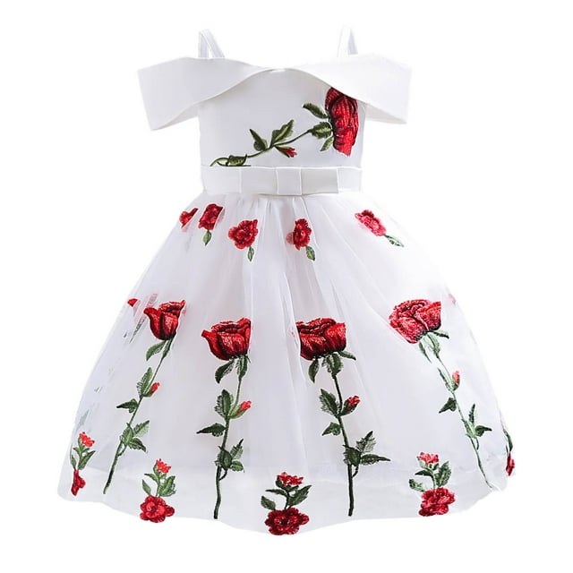 Penkiiy Robes pour Filles, Robe Longue en Tulle avec Fleurs et Nœud, Volants, Robe de Fête d'Anniversaire, Robes de Mariage Blanches pour 9-10 Ans
