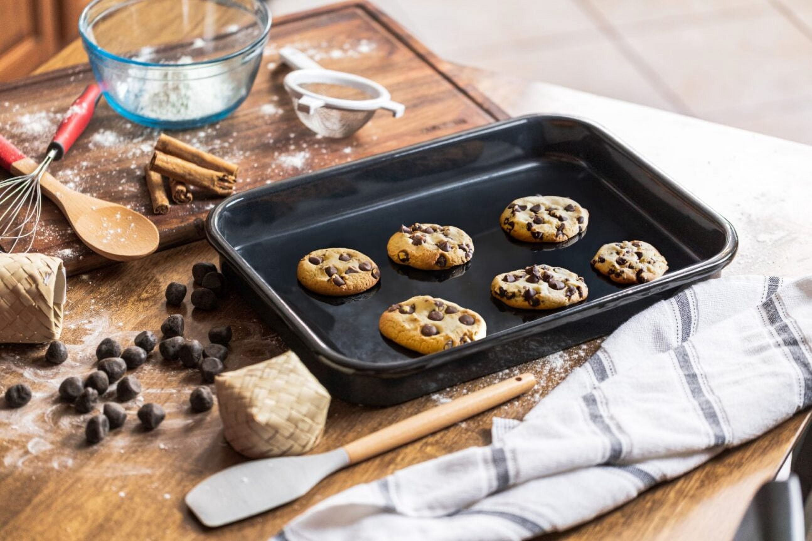 Cinsa 16.5in x 12.1in x 2in Enamel Baking Tray, Gray