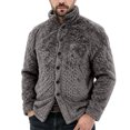 thumbnail image 4 of WIZUTIZ Fleece Lined Jacket For Men Button Front Fold Collar Long Sleeve Coat Outdoor Warm Fall Winter Black Brown Gray, 4 of 5