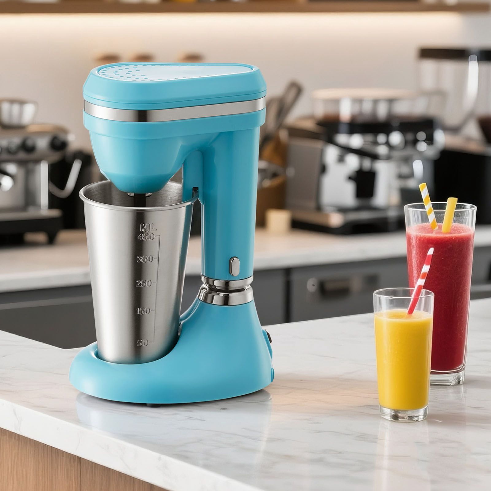 Milkshake Maker 100W Dual-Speed Adjustable Stirring Rod Stainless Steel Cup 450ml Adjustable Head 0-0.8 Inch for Home Kitchen Bar