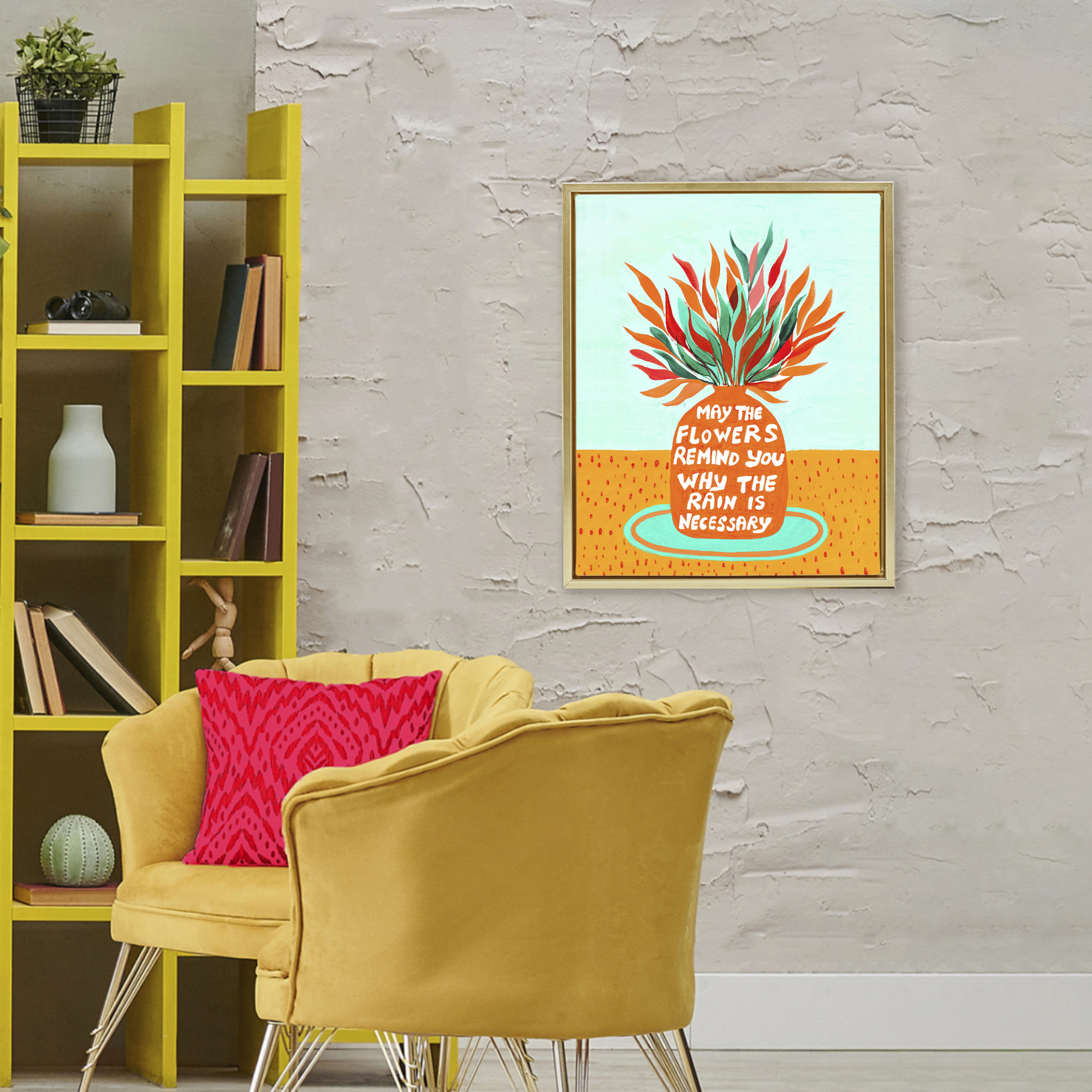 Flowers Remind Rain Is Necessary Gold Framed Floater Canvas Wall Art, design by Nabeela Rumi