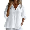 thumbnail image 2 of Qulqfy Women's Long Sleeve Shirts White Business Casual Cotton Linen Button Down Shirts Collared Spring Tunic Summer Tops for Women S, 2 of 7