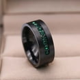 thumbnail image 4 of Black Gold Plated Matte 8mm Titanium Steel Mens Ring Men Wedding Band Green CZ Man Ring, 4 of 6